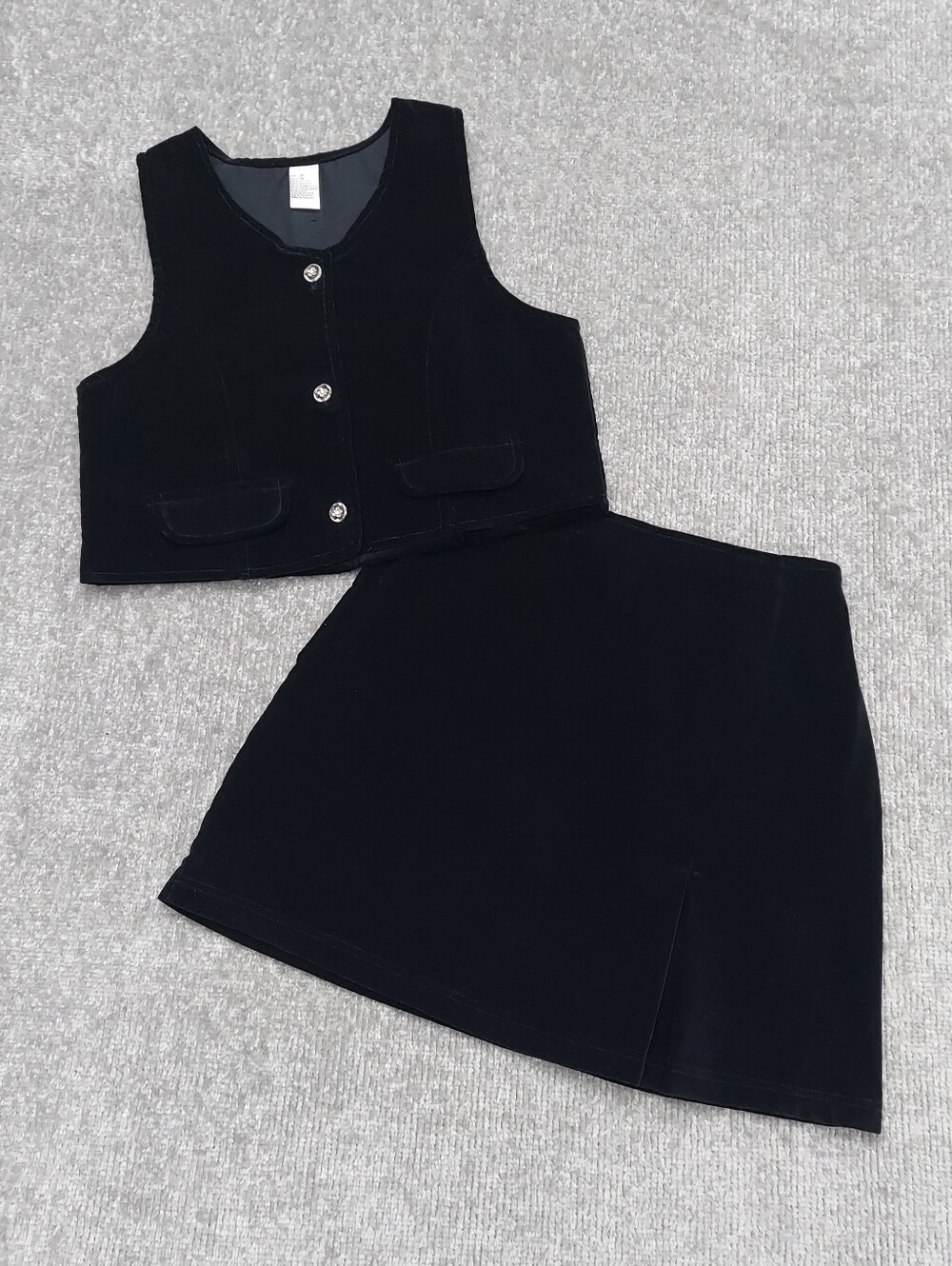 Vintage Girls Black Velvet Two-Piece Dress for Girls